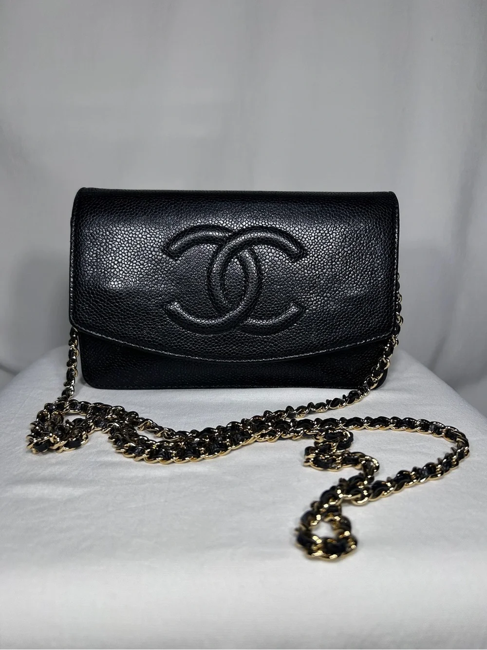 Chanel Wallet on Chain Authentic WOC black caviar leather pebbled finish